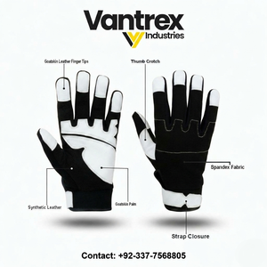 Gants de travail en cuir PU noir et blanc avec embouts antidérapants, bracelet élastique, gants de sécurité multi-usages pour mécaniciens - Product Image 2
