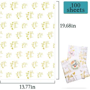 100 Fogli di Carta Velina Bianca e Oro Metallizzato 'Grazie' in Formato Grande 50,8 x 35,6 cm per Sacchetti Regalo e Confezioni - Product Image 3