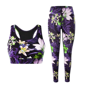 Premium Floral Sublimated Print Yoga Sets | Unisex Breathable Yoga <b>Bra</b> & Tights Supplier - Product Image 5