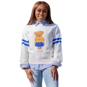 Suéter Preppy Sigma Gamma Rho con Diseño de Oso para Mujer, Color Crema, Cuello Redondo, Estilo Casual y Lindo - Product Image 1