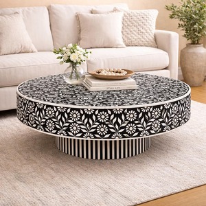 Modern High Quality Floral Bone Inlay Coffee <b>Table</b> <b>Console</b> <b>Table</b> Living Room End <b>Table</b> <b>Round</b> Handmade Bone Inlay Coffee <b>Table</b> - Product Image 2