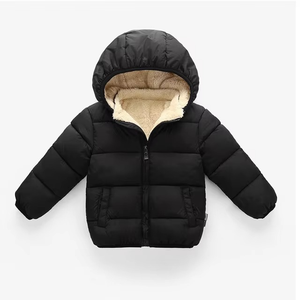 Veste matelassée à capuche unisexe noire avec doublure en fausse fourrure, coupe-vent, manteau d'hiver, coupe classique, fermeture éclair, style décontracté - Product Image 1