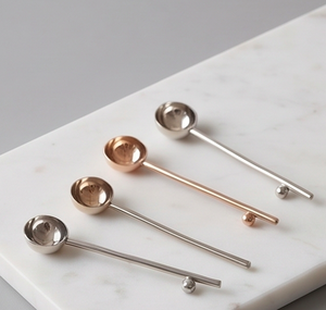 Stainless Steel Measuring Spoons Set Rose Gold Plated Long Handle Mirror Polish Minimalist Design For Kitchenware Use - Product Image 1