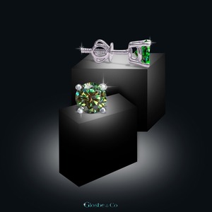 Jewelry Wholesale Glosbe & Co OEM ODM Customized Design Green Moissanite Diamond <b>Stud</b> Earrings 5mm Sterling <b>Silver</b> Yellow Gold - Product Image 2