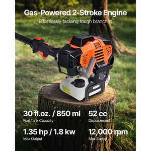 Motosierra a gasolina de 2 tiempos 52CC con barra de corte de 14 pulgadas, tanque de combustible de 30 onzas y podadora de árboles inalámbrica de 7.2 pulgadas - Product Image 3