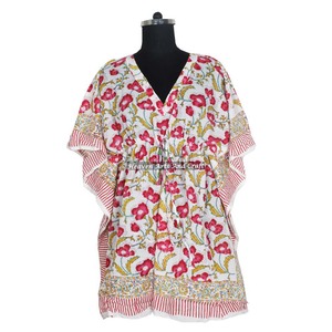Robe de nuit en coton faite à la main avec impression au bloc, kaftan court imprimé au bloc, kaftan pour femme, 100% coton biologique, meilleur cadeau pour elle - Product Image 3