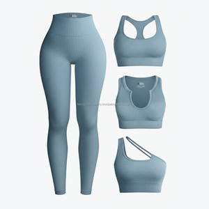 Ensemble de yoga pour femmes, taille haute, côtelé uni, personnalisable OEM, vente en gros - Product Image 3