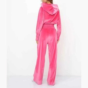OEM Factory Autumn Casual 100% Cotton Brushed Fleece <b>Full</b> <b>Zip</b> <b>Hoodie</b> Wide Leg Sweatpants Embroidery Custom Hip Hop Tracksuit Set - Product Image 4