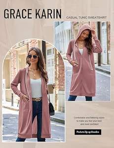 Sudadera con Capucha Larga y Bolsillos con Cierre para Mujer, Estilo Casual, Marca GRACE KARIN - Product Image 2