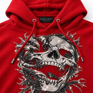 Sudadera con Capucha Extra Grande Roja para Hombre, Sudadera de Felpa con Calavera y Pedrería, Estilo Hip Hop - Product Image 6