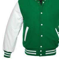 Veste universitaire pour homme, vert et blanc, mélange de laine et de polyester, boutons sur le devant, manches contrastées, style preppy, coupe classique, vêtement d'automne
