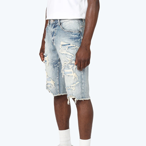 Wholesale Custom Regular Fit Casual Denim Short For <b>Men</b> New Style Custom Made Solid Color <b>Men</b> Denim rhinestone Shorts For Sale - Product Image 6