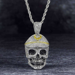 Collar de Hip Hop con Colgante de Casco de Calavera Iced Out, en Plata y Oro, Joyería de Calavera Brillante y Llamativa - Product Image 2