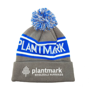 Plantmark Knitted Beanie Hat With <b>Pom</b> <b>Pom</b> Gray Blue <b>White</b> Embroidered Logo Unisex Adult Casual Winter Hat with custom logo - Product Image 1
