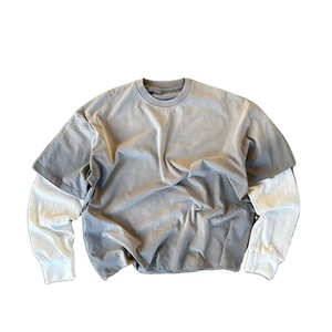 เสื้อยืดแขนยาวสองชั้นของผู้ชายผ้าฝ้าย100% ทรงหลวมโอเวอร์ไซส์ล้างลายกรด - Product Image 3