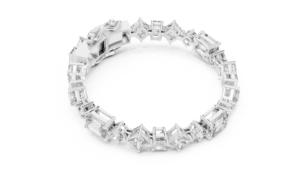 Pulsera de tenis de oro con diamantes de formas mixtas, pulsera de eternidad geométrica con esmeraldas de laboratorio de corte Asscher y Princess para mujer - Product Image 6