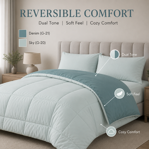 Winter 400 GSM Sky Denim Reversible Dual Tone Microfiber Comforter | Snug <b>Bedding</b> <b>Quilt</b> for Resort and Hospitality Bedroom Uses - Product Image 6