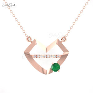 Unique Geometric <b>Design</b> 14K Fine Gold Diamond Dainty Pendant Necklace 4mm Brilliant Cut Emerald Gemstone Fine <b>Jewelry</b> for Women - Product Image 4