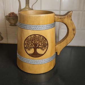 Chope à bière faite à la main en bois avec manche en bois Chope à bière en bois vente en gros et fabriquée à la main pour la maison et le restaurant - Product Image 1