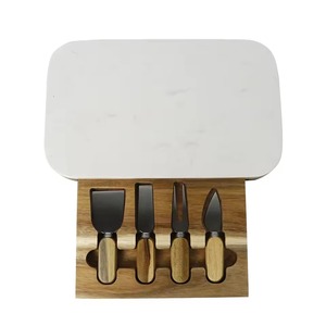 Rectangle Acacia Wooden Marble Cheese Board Set with Knife and <b>Drawer</b> Serving <b>Tray</b> for Kitchen Gift - Product Image 4