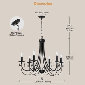 Lampadario a 6 Luci Stile Fattoria per Sala da Pranzo, Nero/Nichel Spazzolato, Lampada a Sospensione Francese Stile Secolare - Product Image 5