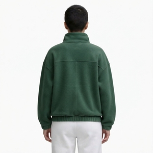 Sudadera Unisex de Forro Polar con Cierre de Cremallera, Color Verde Sólido, Estilo Holgado, Cuello Alto, Largo Regular, para Otoño - Product Image 2