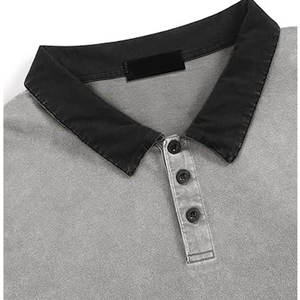 Polo vintage oversize pour homme en coton délavé, coupe épaules tombantes, style streetwear tendance, confortable, ample et décontracté, doux - Product Image 4