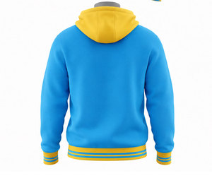 Sudadera con Capucha Azul Personalizada para Hombre con Letras Universitarias Impresas, Cintas en las Mangas, Puños y Dobladillo a Rayas, Estilo Urbano - Product Image 5