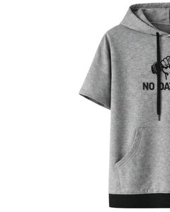 Sudadera con Capucha Gris de Manga Corta para Hombre, Estampada con 'No Days Off', para Gimnasio y Fitness, Sudadera con Capucha y Bolsillo Canguro, Mezcla de Algodón, Estilo Urbano - Product Image 3