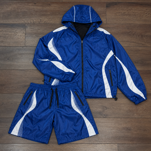 Ensemble court en nylon unisexe avec veste à capuche zippée et short à cordon de serrage – Vêtements streetwear deux pièces personnalisés pour l'été – Vente en gros - Product Image 2