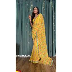 Beautiful Evening Dress Saree with Thread & <b>Paper</b> <b>Mirror</b> Work for Parties - Product Image 2