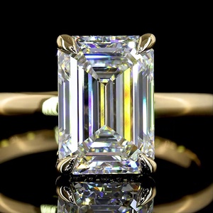 Bague classique en or jaune 14 carats avec diamant de laboratoire taille émeraude certifié IGI 3 carats, bague de fiançailles solitaire, bague de mariage - Product Image 3