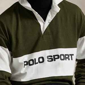 Polo à manches longues pour homme, style rugby, en coton tricoté, surdimensionné, avec appliqué, vêtement de sport décontracté, OEM ODM - Product Image 3
