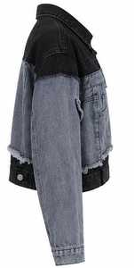 Veste en jean pour femme, col rabattu, manches longues, color block - Product Image 4