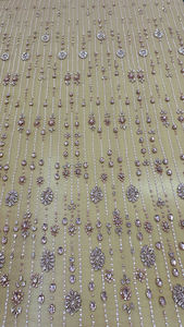 Handmade Fancy Heavy Beadwork <b>Rhinestone</b> Lace <b>Fabric</b> 100% Polyester Luxury Pink Crystal Embellished Mesh Tulle Embroidery - Product Image 3