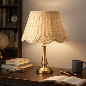 Abat-jour en rotin naturel tissé à la main, durable et écologique, support en laiton/cuivre/acier inoxydable, lampe de table décorative moderne - Product Image 2