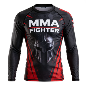 Camiseta de Compresión de Manga Larga para Luchadores de MMA, Diseño Sublimado de Secado Rápido, Color Negro y Rojo - Product Image 3