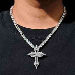 <b>Silver</b> Plated Cross Pendant With Crystal Rhinestones Micro Insert Religious <b>Charm</b> Unisex Christian Jewelry Gift - Product Image 2