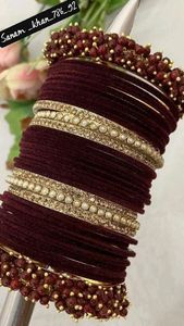Traditional Style Velvet <b>Bangle</b> Set for Ladies New Fashionable Handmade Jewelry Velvet Glass Churiya for Women - Product Image 2