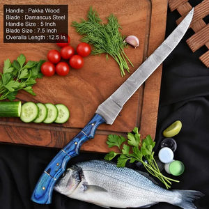 Cuchillos de filetear de acero de Damasco hechos a mano, hoja de acero con patrón premium, utensilios de cocina, agarre cómodo, diseño ligero para pescado - Product Image 4