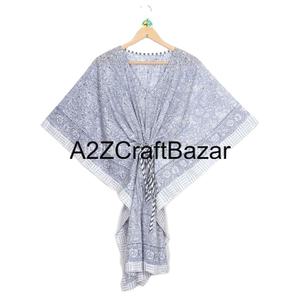 Kaftan court indien fait main, imprimé floral, écologique, lavable, vêtement de nuit naturel, robe kimono, paréo de plage court - Product Image 1