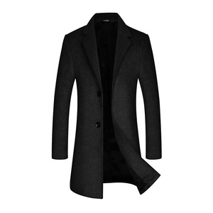 Abrigo Largo de Lana Negra para Mujer, Cierre de un Solo Botón, Solapa con Muescas, Ropa de Invierno Formal - Product Image 1