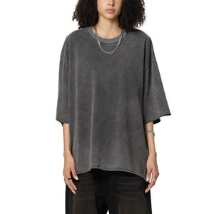 เสื้อยืดโออีเอ็มผ้าคอตตอนหนานุ่ม ซักย้อมสีแบบแอซิดวอช ทรงโอเวอร์ไซส์ ใส่ได้ทั้งชายและหญิง สกรีนโลโก้ได้ตามต้องการ น้ำหนัก 320 กรัม เสื้อยืดวินเทจพิมพ์ลาย เสื้อผู้หญิง สไตล์วิทยาลัย ซักแบบสโนว์วอช - Product Image 1