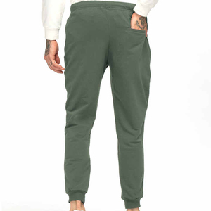 Pantalon de survêtement en coton vert olive pour homme, taille élastique, poches latérales, style décontracté, idéal pour l'automne - Product Image 2