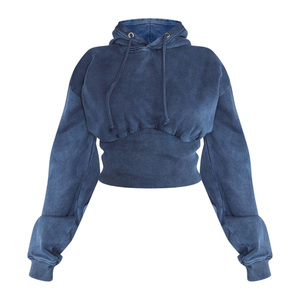 Sweat-shirt à capuche court surdimensionné pour femme, personnalisable avec logo, 100% coton, style streetwear décontracté - Product Image 1