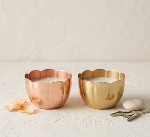 Luxurious Scalloped Edge Metal Candle Jars Handcrafted <b>Copper</b> & Gold Brass Flower Bowl Candles For Festive And Home <b>Table</b> Decor - Product Image 1