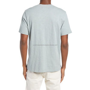 T-shirts personnalisés bleus pour hommes, 220 g/m², coton, logo OEM, sérigraphie, broderie, usine, coton épais, streetwear, fournisseur de marque privée - Product Image 2