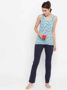 Débardeur sans manches à imprimé floral pour femme, col rond, tricoté, décontracté, respirant, en coton, longueur normale - Product Image 1