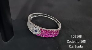 CZ Brass Filigree <b>Cuff</b> Bangle Rhodium Plated Pink Blue Stone Women's <b>Bracelet</b> Open Handmade Jewelry Gift Adjustable - Product Image 4