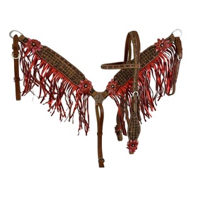 Genuine <b>Leather</b> Western <b>Tooled</b> Headstall & Breast Collar Set With Crystal Stud <b>Work</b> Supplier Manufacturer Saman Exports - Product Image 3